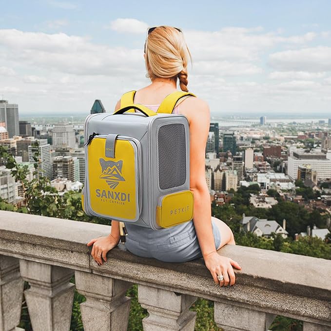 Expandable Pet Backpack, Cat Backpack with Breathable Mesh, Collapsible Soft Cat Travel Bag for Outdoor Hiking, Large Space Dog Backpack(Yellow)-PawvioPets