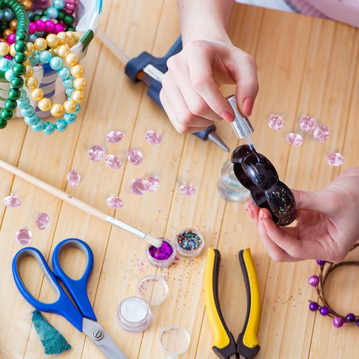 Acrylic Diamond Fake Gems Vase Filler, Babenest 240pcs 3/4 Inch Faux Diamonds Crystals Jewels for Table Scatters Wedding Party Event Arts & Crafts Birthday Decoration Favor (Pink)