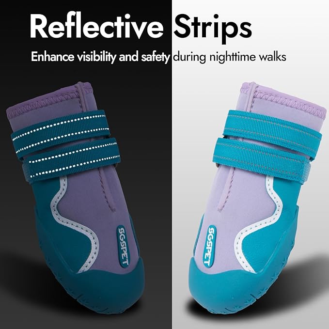 Dog Shoes, Waterproof Dog Boots & Paw Protectors with Anti-Slip Sole, 4pcs/Set Pet Dog Booties, Reflective Dog Shoes for Small Medium Large, Winter Snowy Summer Hot Pavement (Blue, 3# (XS))-PawvioPets