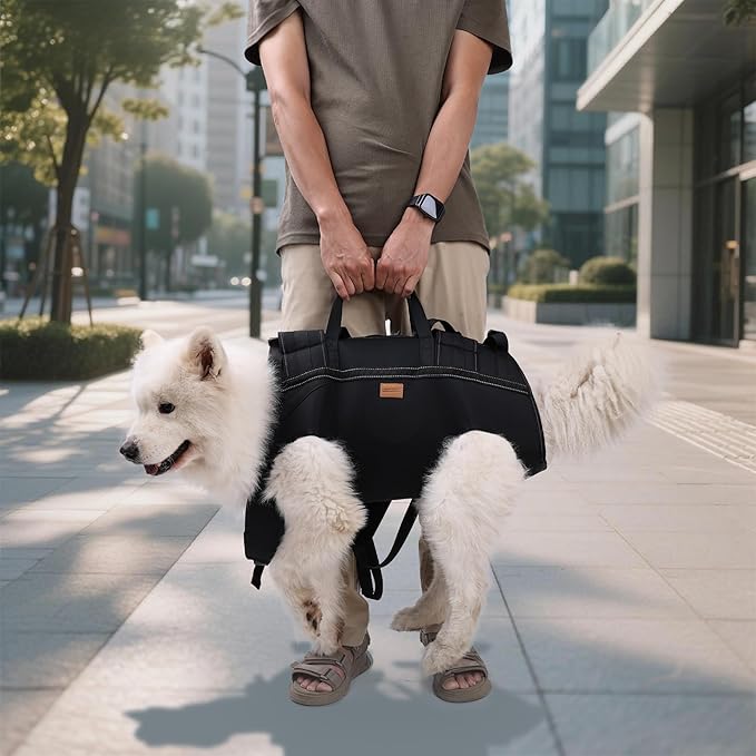 Dog Lift Harness Backpack Carrier for Large Dogs, Full Body Sling with Handle, Dog Harness for Joint Injuries, Arthritis, Ideal for Stairs, Elderly Dogs (Black XXX-Large 66-83 LBS)-PawvioPets