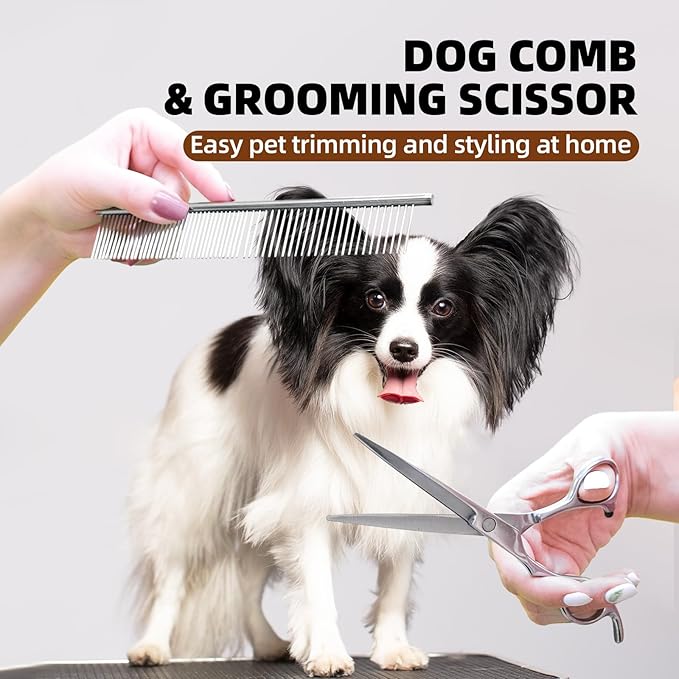 Dog Grooming Brush Set, 7 PCS Self-Cleaning Deshedding Hair Brushes for Short Long Haired Dogs Cats, Includes Scrubber Shower Wash Brush, Dematting Comb, Scissor - Yellow-PawvioPets