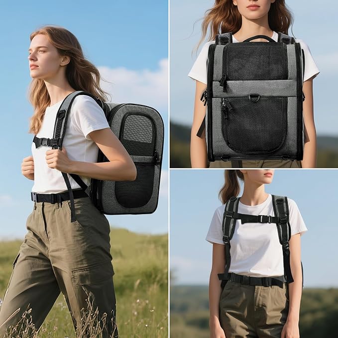 Apollo Walker Pet Carrier Backpack for Large/Small Cats and Dogs, Puppies, Safety Features and Cushion Back Support for Travel, Hiking, Outdoor Use (Gray-Expandable)-PawvioPets