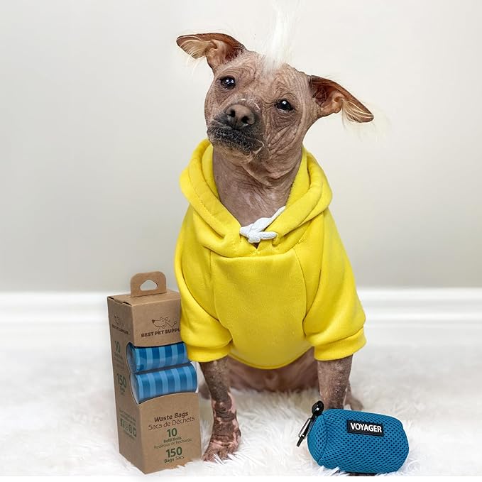 Best Pet Supplies Dog Poop Bags (150 Bags) for Waste Refuse Cleanup, Doggy Roll Replacements for Outdoor Puppy Walking and Travel, Leak Proof and Tear Resistant, Thick Plastic - Blue Strips-PawvioPets