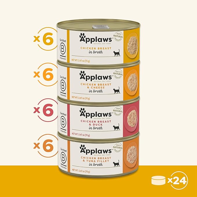 Applaws Natural Wet Canned Cat Food, Made with Limited and Natural Ingredients, Real Protein with No Artificial Additives, Chicken Selection Variety Pack in Broth (24 x 2.47oz Cans)-PawvioPets