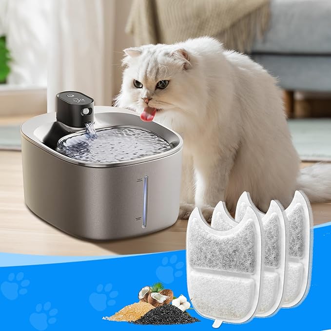 8+8 Set Cat Water Fountain Filters & Pump Sponges for 135 fl oz/4L Wilreless Cat Water Fountain, Replacement Filters & Sponges Pet Drinking Fountain Battery Operated for YPD-C004S,YPD-C004P-PawvioPets