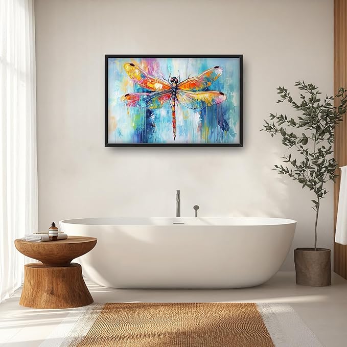 Extra Large Abstract Dragonfly Framed Wall Art for Living Room,Oversized Colorful Dragonfly Pictures Wall Decor,Teal Canvas Print Painting Modern Artwork Bedroom Office Bathroom 36L" x 24W"-PawvioPets
