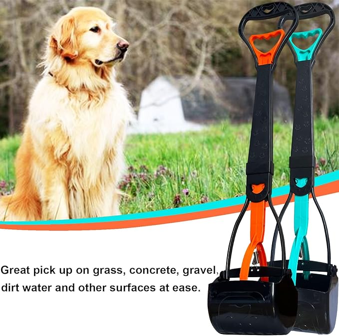 2-Piece Pooper Scooper for Large Medium & Small Dogs Heavy Duty,Long Handled Dog Poop Scooper for Grass,Durable Dog Poop Pick Up Tool-PawvioPets