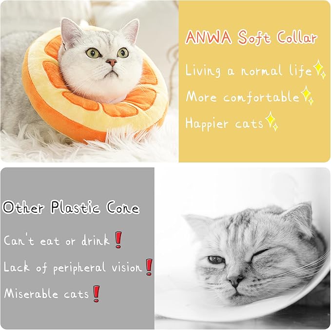 ANWA Adjustable Cat Cone Collar Soft, Cute Cat Donut Collar After Surgery, Kitten Recovery Cones to Stop Licking-PawvioPets