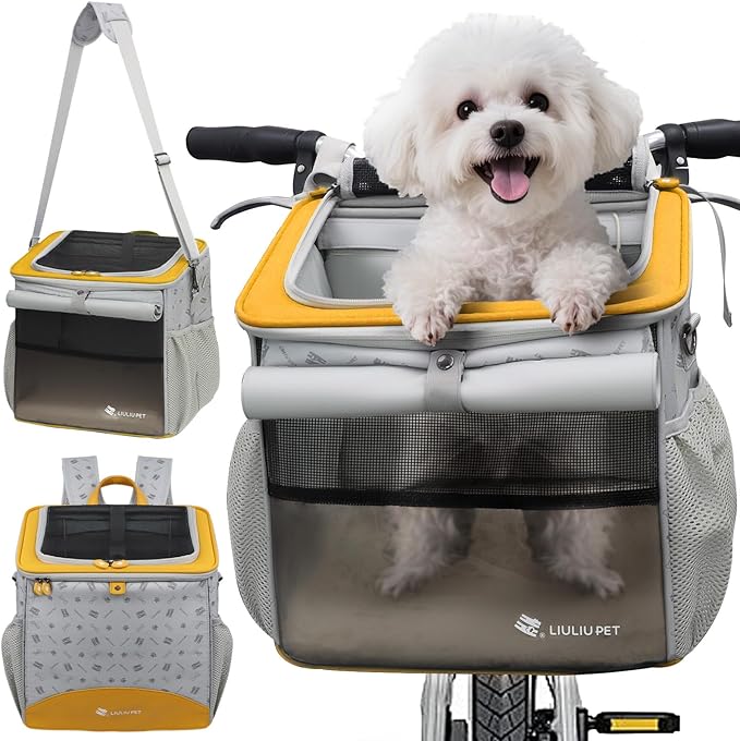 Cat and Dog Backpack Carrier, Breathable Cycling Pet Bag with Mesh Ventilation, Portable Outing Traveling Pet Bag with Top Waterproof Fabric for Small, Medium Cats, Small Dogs, Orange-PawvioPets