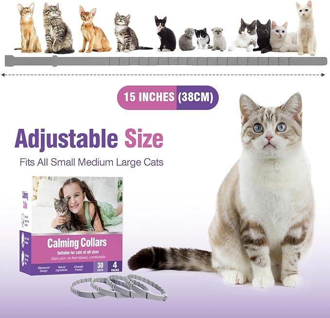 Calming Collar for Cats 4 Pack - Adjustable Soother - Anxiety Relief - Stress Pheromone Collar - Comfort Cat Calm Collars - Lasts 30 Days-PawvioPets