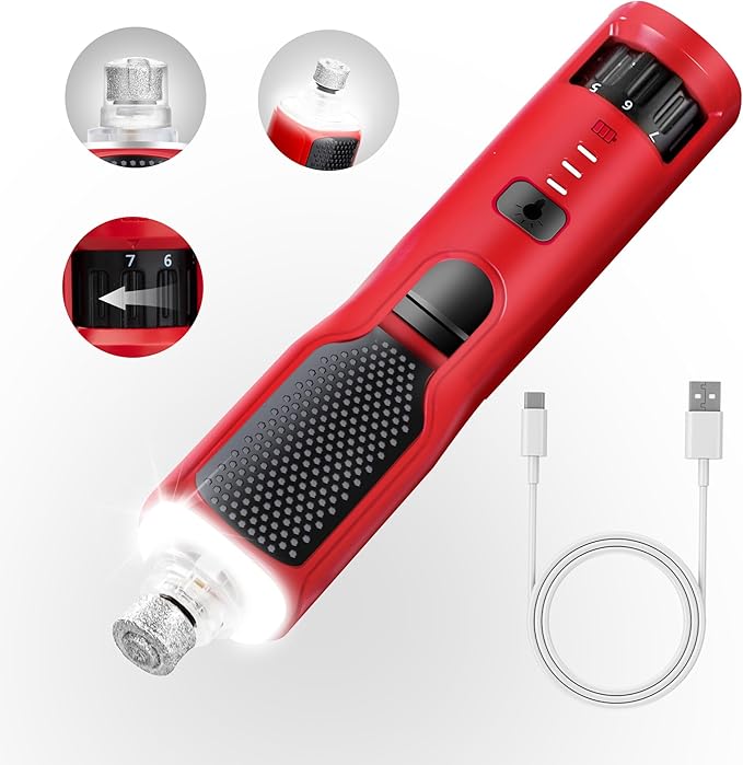 Dog Nail Grinder 7-Speed & 360° LED Light, Professional Pet Nail Grinder for Dogs and Cats, Electric Dog Nail Trimmer Painless Paws Grooming & Smoothing Tool for Large Medium Small Dogs Cats Pets-PawvioPets