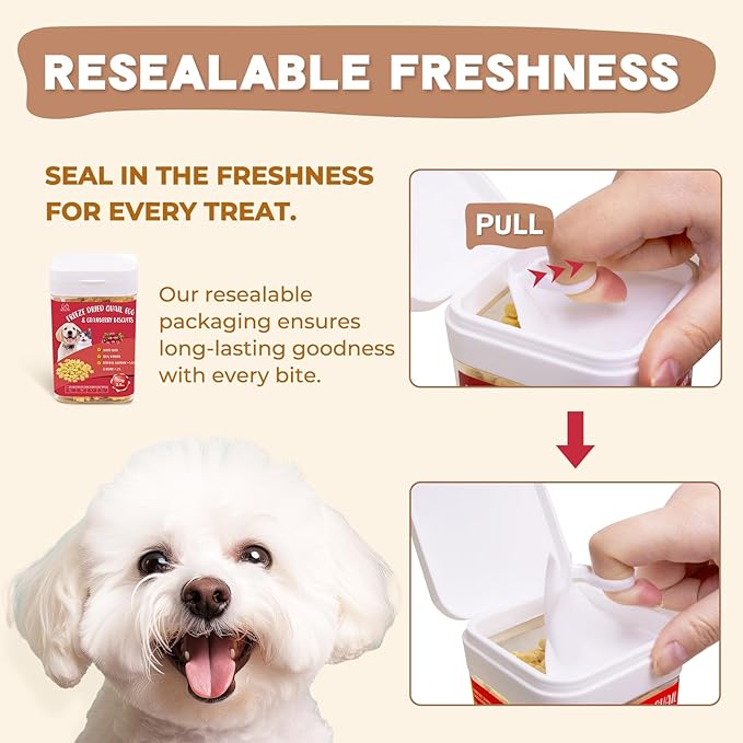 Freeze Dried Quail Egg Yolk & Cranberry Cube Cat & Dog Treats Biscuits, Dehydrated Healthy Tasty Snack for Training 2.5 Ounce-PawvioPets