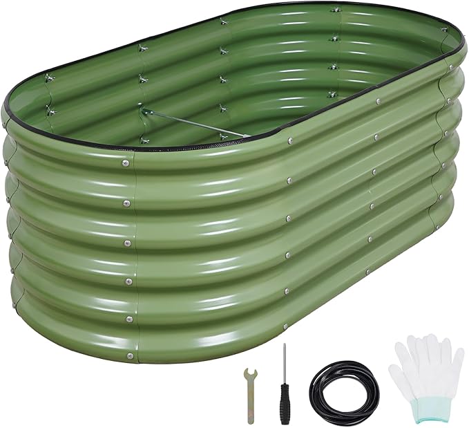 1MORE Galvanized Raised Garden Bed- Planter Garden Boxes Outdoor, Raised Beds for Gardening, 4x2x1.4ft Metal Garden Bed Kit for Vegetables Flower, Planter Raised Bed with Protective Tape & Tools.Green-PawvioPets
