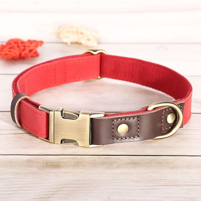 Didog Soft PU Leather Dog Collars for Small Dogs,Classic Adjustable Dog Collars with Quick Release Metal Buckle,Easy Clean and Comfortable with Nylon Lining,Red,S Neck 10-15"-PawvioPets