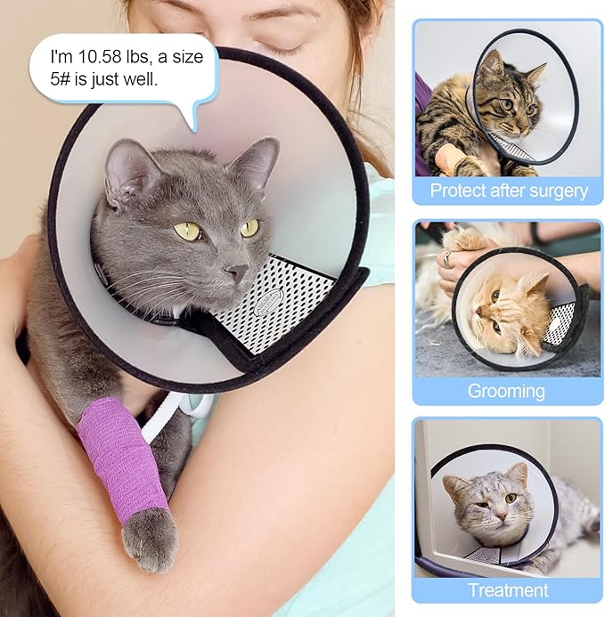 Depets Adjustable Recovery Pet Cone E-Collar for Cats Puppy Rabbit, Plastic Elizabeth Protective Collar Wound Healing Practical Neck Cover, Neck Girth 8.1 in-PawvioPets
