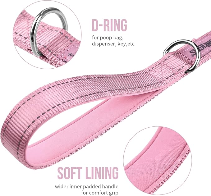 OneTigris Pink Dog Harness Leash Collar Set,Adjustable Dog Vest Harness for Walking Hiking Training(Medium)-PawvioPets