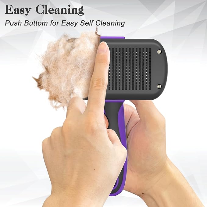 Self Cleaning Cat & Dog Grooming Brush - Skin Friendly Deshedding Hair Brush for Haired Dogs & Puppies, Purple-PawvioPets