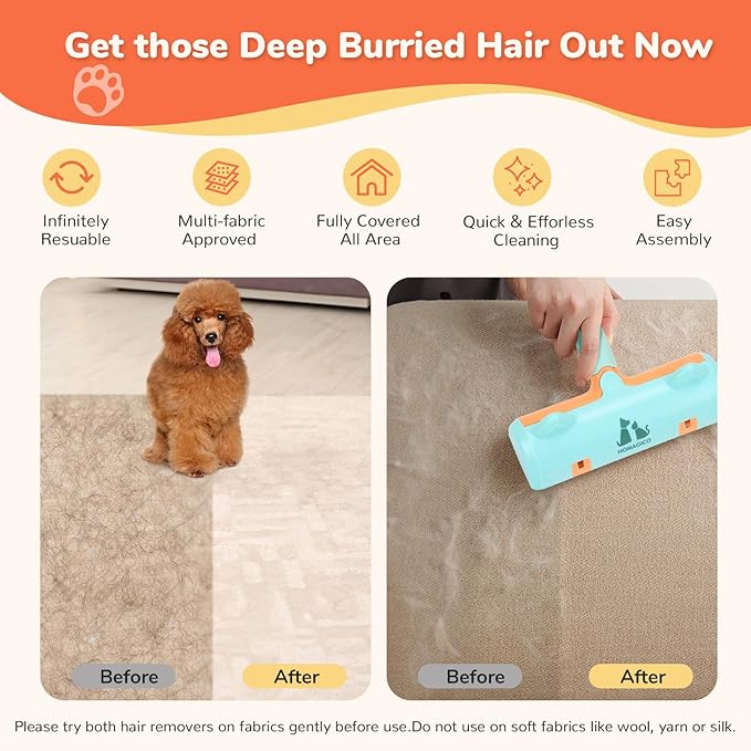 5 PCS Pet Hair Removal Tool, Roller Dog Hair Removers for Couch, Retractable Pet Hair Carpet Scraper Rack, Reusable Cat Hair Remover for Bed, Rugs, Stairs, Furniture-PawvioPets