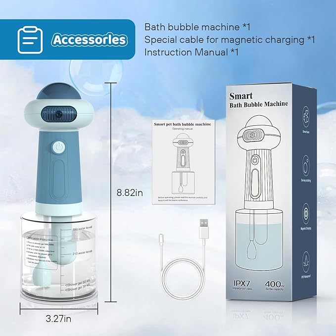 Electric Dog Shampoo Dispenser,IPX7 Cat Shampoo Sprayer,Pet Bath Supplies Automatic Foaming Shampoo Dispenser for Dog Deep Cleaing,Kitchen Sink,Bathroom Blue-PawvioPets