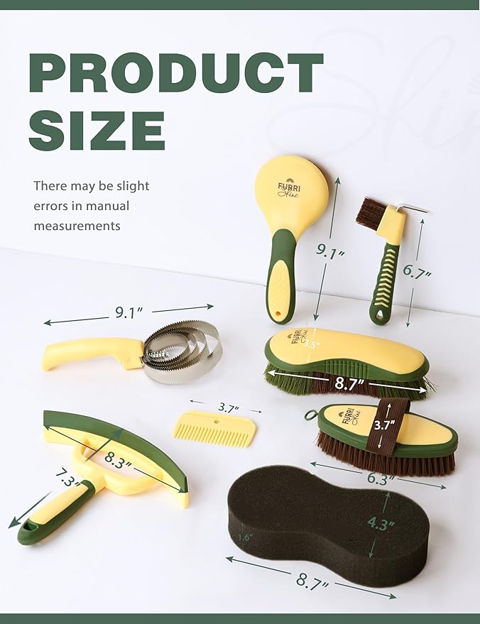 9PCS Horse Grooming Kit Curry Comb Sweat Scraper Horse Bathing Supplies Grooming Tools with Storage Bag Pasture Glow-PawvioPets