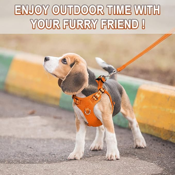 Dog Harness Step in Dog Vest Harness, Reflective Adjustable Puppy No Pull Harness Breathable Soft for Small and Medium Dogs Cats, Orange, S-PawvioPets
