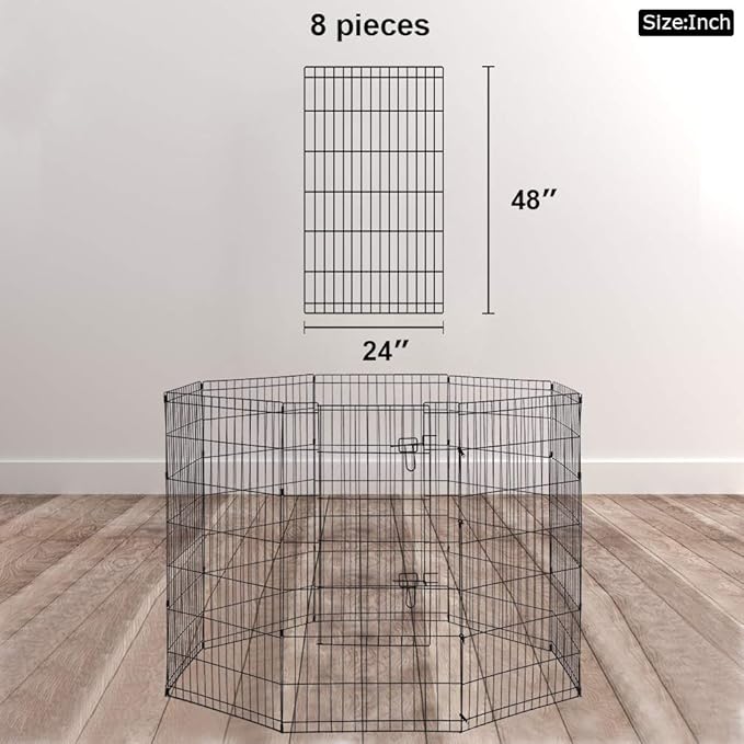 48 Tall Dog Playpen Crate Fence Pet Play Pen Exercise Cage -8 Pane-PawvioPets