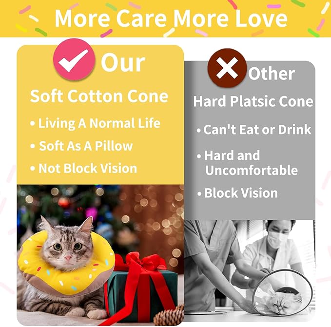 Cat Cone Collar Soft, Waterproof Cat Recovery Collars Spay Cones to Stop Licking Cute Donut E Collar After Surgery Anti-Lick Wound Healing Safety Elizabethan Collar for Kittens (Donut Yellow, Small)-PawvioPets