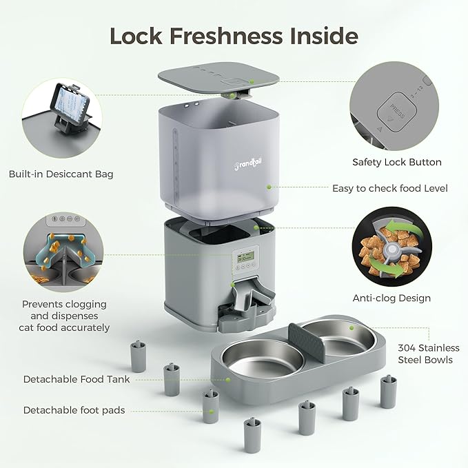 Automatic Cat Feeder for Pets, Programmable Meal Dispenser, for Timed Meals for Up to Cats & Dogs Including Dual Power Supply, and Capacity for 4 Meals Daily-PawvioPets