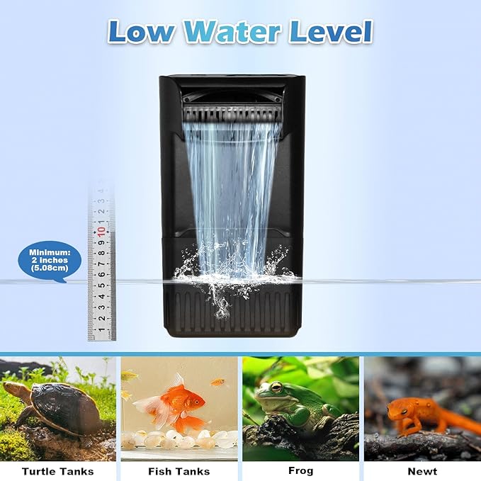 220GPH Turtle Filter for 20-45 Gal Tank, Small Turtle Filters 3-Stage Filtration for Freshwater Saltwater Cloudywater, Ultra-Quiet and Flow Adjustable for Fish Turtles Shrimps Amphibians Frogs-PawvioPets