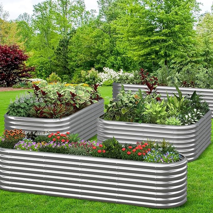 BTDVR 2 PCS 9 in 1 Tall 8×2×1.5ft Galvanized Raised Garden Bed Outdoor, Metal Raised Beds for Vegetables, Above Ground Garden Box for Flower, Steel Garden Bed for Gardening-PawvioPets