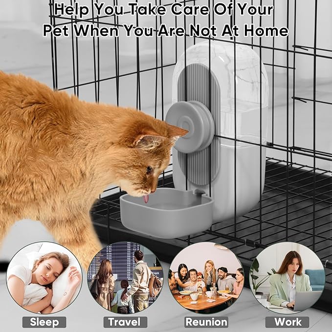 28oz Hanging Automatic Water Dispenser,Rabbit Water Bottle,Bunny Guinea Pig Ferret Water Bowl for Cage,Suitable for Small Animal Puppies(Cage Grid Spacing Over 1.2'') (Gray)-PawvioPets