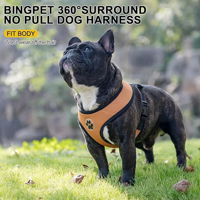 BINGPET No Pull Dog Harness, Soft Mesh Breathable All Weather Vest, Safety Protection Design, Durable Adjustable Step-in Easy Walk Dog Harness for Extra Large Dogs (Beige, XL)-PawvioPets