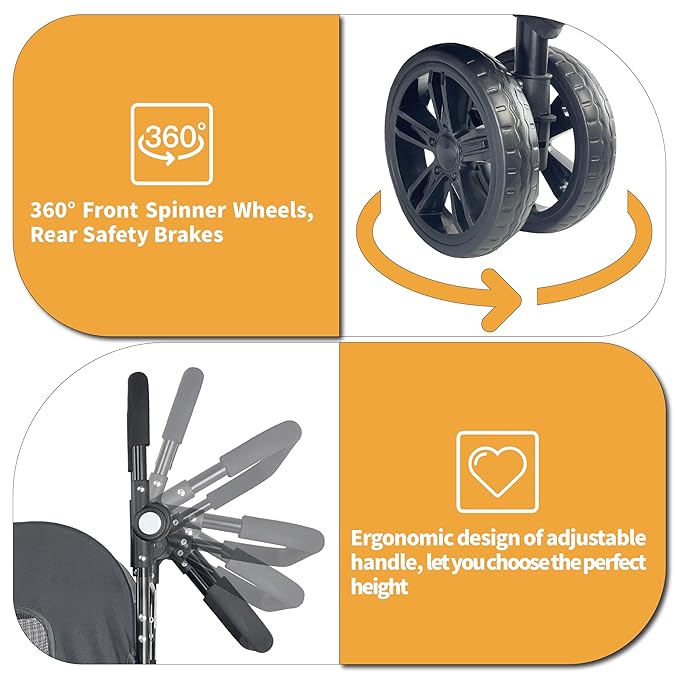 Extra Large Dog Stroller for Medium & Large Pets - Foldable Design, Adjustable Handle, Up to 130 lbs(Black)-PawvioPets