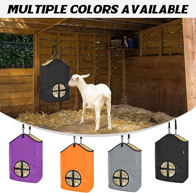 3 PCS Goat Hay Feeder,Hay Bags for Horses,Goats,Donkeys with Reinforced Oxford Fabric and High Strength Metal Clasp,Horse Feeding Supplies with Adjustable Strap for Easy Hanging (3Black)-PawvioPets
