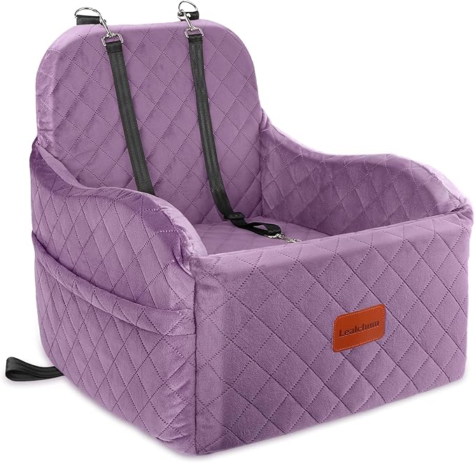 Dog Booster Car Seat for Small/Medium Dogs,Puppy Portable Car Bed with Elevated Cushion,Fully Detachable and Washable,2 Storage Pockets,Easy to Install (Purple, Medium)-PawvioPets