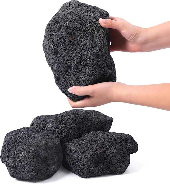 6-8 Inches Large Natural Black Lava Rock 4 PCS Aquarium Rocks for Aquascaping, Aquarium Landscaping, Terrariums, Fish Tank Decoration, Vivariums, Paludarium, Reptile and Amphibian Enclosures-PawvioPets