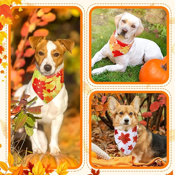 Abbylike 50 Pcs Fall Dog Bandana Bulk Maple Leaves Bandana for Dogs Triangle Kerchief Bibs Scarf for Small Medium Large Pet Autumn Thanksgiving Costume Accessories, 25 Styles (31.5 x 21.7 x 21.7 Inch)-PawvioPets