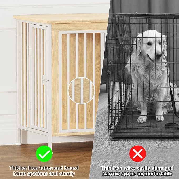 EasyCom 63" Dog Cage Furniture for 2 Pets with Divider, XL Wooden Double Dog Crate Furniture TV Stand for Mideum Breed, Durable and Sturdy-PawvioPets