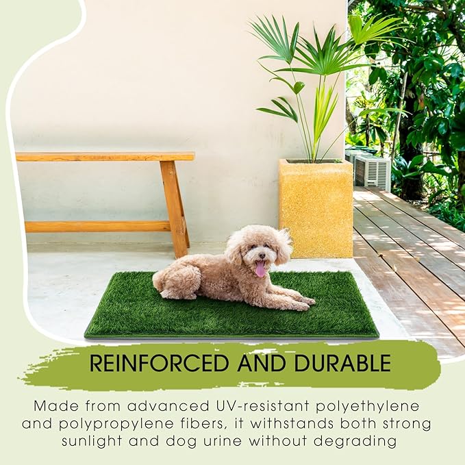 Dog Potty for Indoor or Porch with Foldable Silicone Stand Tray Large, 35 x 25 Inch Dog Grass Pad for Puppy Training, Reusable Artificial Grass Pee Pad, Indoor Outdoor Pet Toilet for Small Medium Dogs-PawvioPets