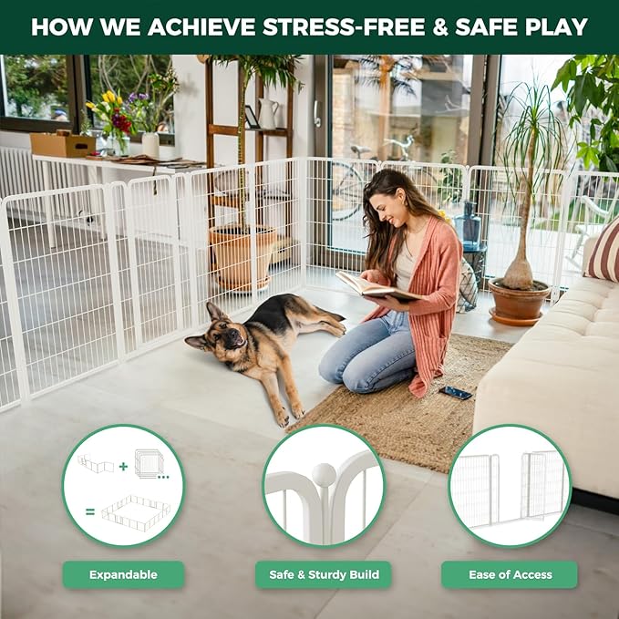 FXW Homeplus Unleashed Indoor Dog Playpen - Stress-Free and Safe Play, Heavy Duty 45 Inch 6 Wire Panels Dog Pen for Large Dogs, White│Patented-PawvioPets