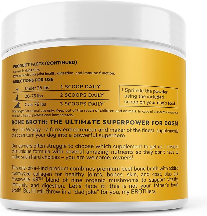 Bone Broth for Dogs – Bone Broth Powder with Organic Mushrooms & Collagen for Digestion, Immunity & Joint Support – Tasty Beef Supplement for Dogs of All Ages, Sizes & Breeds – 3.20 oz-PawvioPets