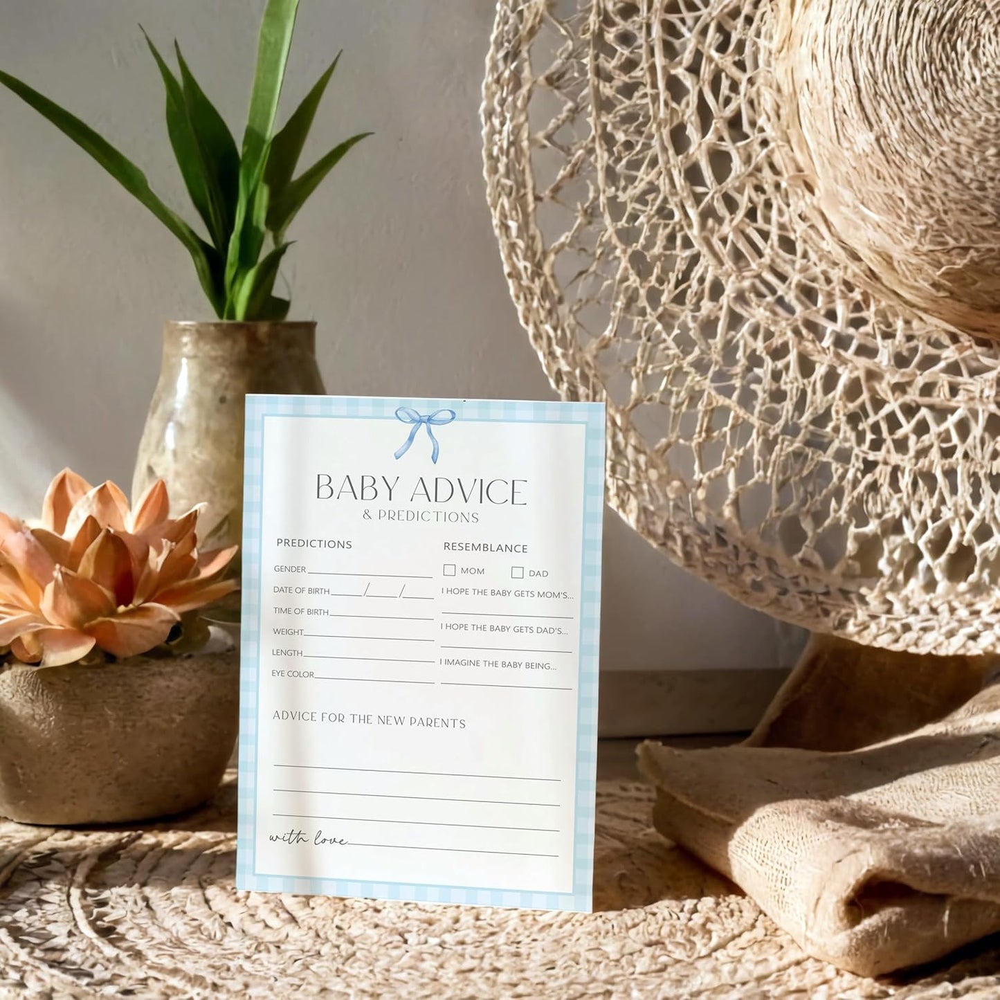 Advice For New Parents Baby Shower, Baby Predictions & Advice Cards For Baby Shower Games Activities, Wishes for Baby, 25 Double-Sided Thick Cards – Blue Bow A01