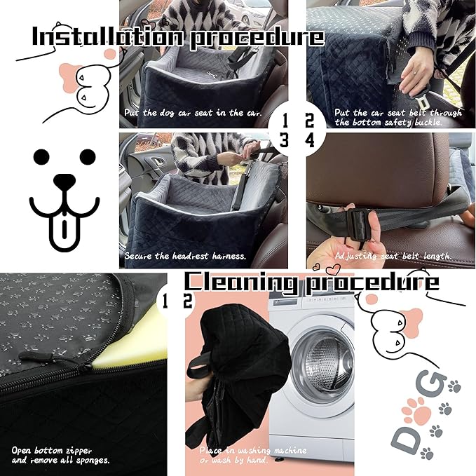 Dog Car Seat for Small/Medium Dogs,Pet Booster Seat with Harness,Memory Foam and Velvet,Safety Comfy Car Travel Pets Carrier,Interior Elevate,Washable and Detachable,Storage Pocket.(H-Black/Brown)-PawvioPets