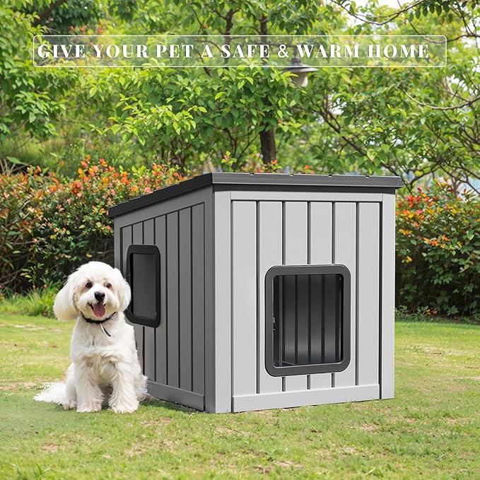 DRATO Dog House Indoor and Outdoor with Weatherproof Roof Removable Floors for Small to Middle Sized Dogs Easy to Assemble (Gray, 24.65 * 21.5 * 22.21)-PawvioPets