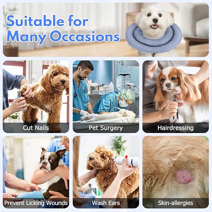 Dog Recovery Collar, Breathable Adjustable Soft Dog Cone, Waterproofing Cat Neck Cone, Pet Donut Collar After Surgery (Blue Gray, L)-PawvioPets