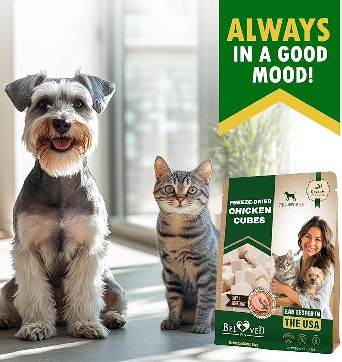 Beloved Pets Dog & Cat Treats Freeze Dried Chicken Cubes 5.3 oz - All Natural Meat Raw Pet Food - Human Grade High-Protein Snacks & Grain-Free Jerky Chews for Cats and Small Dogs-PawvioPets