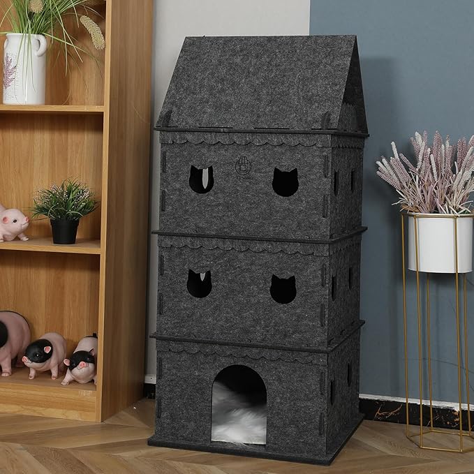 4-Tier Indoor Cat Apartment,Cozy Pet Cat Bed, Hideaway, and Sturdy Cat Castle for Multiple and Large Cats-PawvioPets