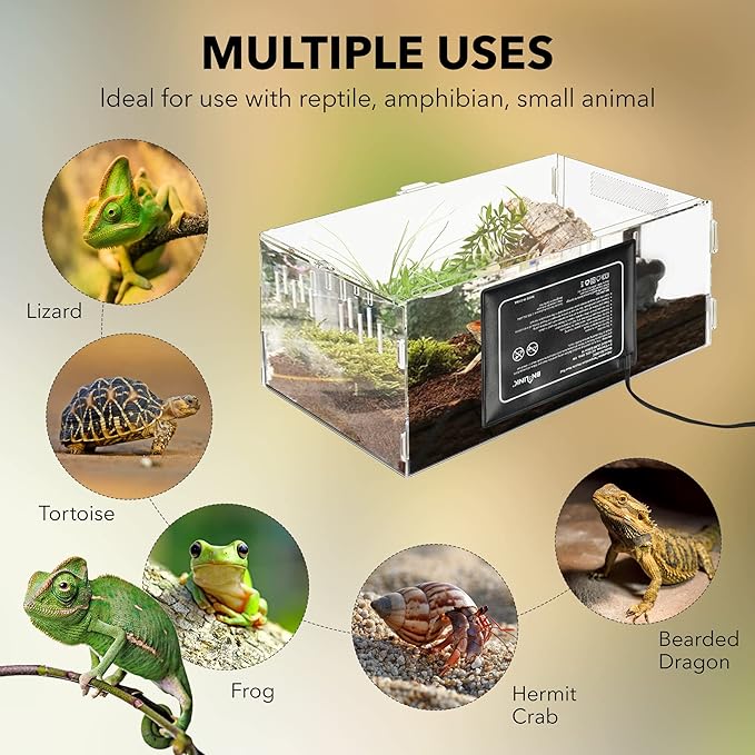 BN-LINK Reptile Heating Pad 6"X8" with Adjust Knob, Adjustable Temperature Under Tank Heater for Reptiles, Indoor Terraium Heating Mat for Turtles, Lizard, Snakes, Frogs, and Other Reptiles-PawvioPets