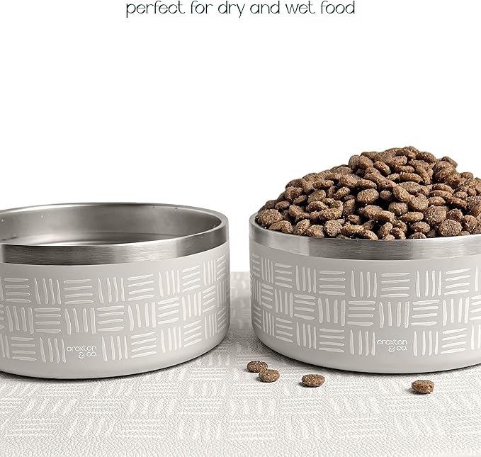 CROXTON & CO. Stainless Steel Pet Bowl for Dogs & Cats | Insulated Food Bowls for Dog Cat | No Tip No Slip | Non-Slip Rubber Base | Dishwasher Safe | Medium (4 Cups)-PawvioPets