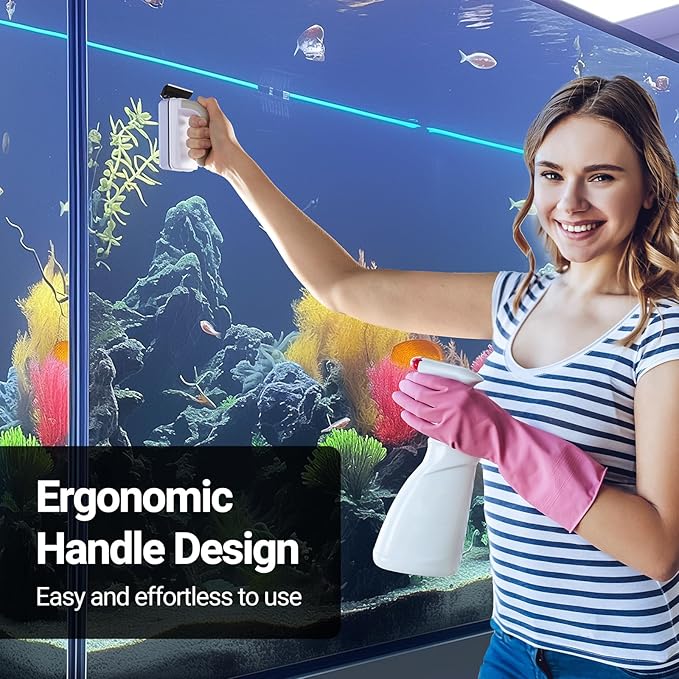 Aquarium Magnet Glass Cleaner, Magnetic Fish Tank Cleaner with Algae Scraper, Double Sided Cleaning Scrubber Brush with Handle, Titanium Blade, Self-Floating, Fit 1/4"-1/2" Thick Glass, Large-PawvioPets